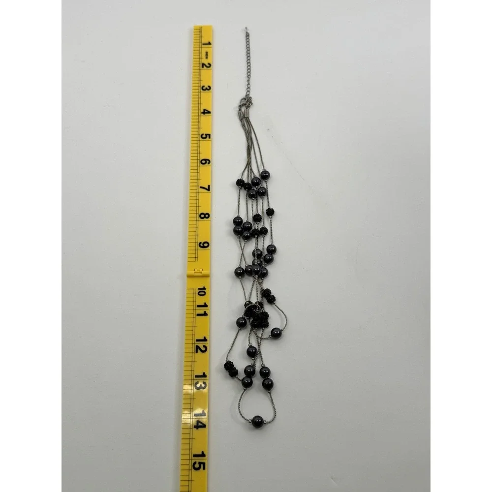 Roman Black‎ Faux Pearl Multi Strand Necklace Gunmetal Tone Beaded Whimsigoth